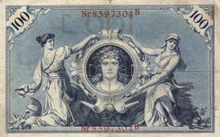 Német Birodalom/Császárság 1908. 100M (10x) piros pecsét és sorszám T:III
German Empire 1908. 100 Ma...