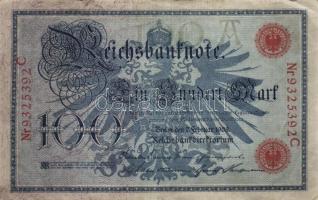 Német Birodalom/Császárság 1908. 100M (10x) piros pecsét és sorszám T:III
German Empire 1908. 100 Ma...