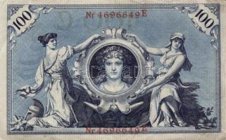 Német Birodalom/Császárság 1908. 100M (10x) piros pecsét és sorszám T:III
German Empire 1908. 100 Ma...