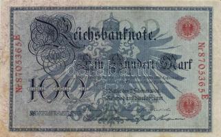 Német Birodalom/Császárság 1908. 100M (10x) piros pecsét és sorszám T:III
German Empire 1908. 100 Ma...