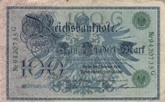 Német Birodalom/Császárság 1918-1922. (1908) 100M (10x) zöld pecsét és sorszám T:III
German Empire 1...