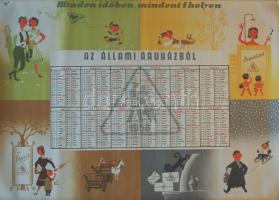 1958, Állami Áruház naptár-plakát 57x42 cm