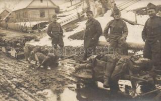 Military WWI carrying dead Hungarian soldiers in Tirol, original photo