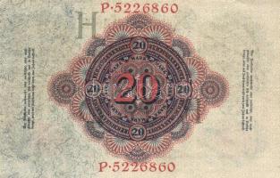 Német Birodalom/Császárság 1914. 20M hétjegyű sorszám T:II
German Empire 1914. 20 Mark 7 digit seria...