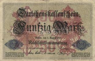 Német Birodalom/Császárság 1914. 50M (8x) hétjegyű sorszám T:II-,III
German Empire 1914. 50 Mark (8x...