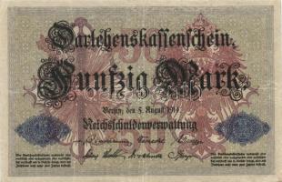 Német Birodalom/Császárság 1914. 50M (8x) hétjegyű sorszám T:II-,III
German Empire 1914. 50 Mark (8x...