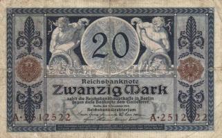 Német Birodalom/Császárság 1915. 20M (10x) T:II-,III
German Empire 1915. 20 Mark (10x) C:VF,F