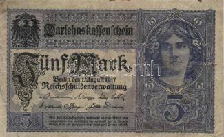Német Birodalom/Császárság 1917. 5M (5x) T:III
German Empire 1917. 5 Mark (5x) C:F