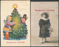 4 db karácsonyi üdvözlőlap, közte egy litho