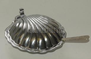 Kagyló formájú fém cukorkatartó üveg betéttel szedővel 6x12cm