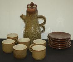 Érdekes mintájú, 6 darabos, kerámia teáskészlet / Ceramic tea-set