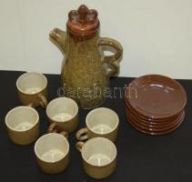 Érdekes mintájú, 6 darabos, kerámia teáskészlet / 
Ceramic tea-set