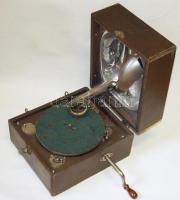 CCa 1920 Decca hordozható gramofon. Kiválóan működik Rózsavölgyi címkéjével. / Vintage Gramophone. Works well!