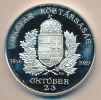 1990. "Magyar Köztársaság Emlékérem" nagyalakú Ag(925) emlékérem (155,52g) sorszámozott ta...