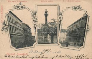 Szatmár New Year card, Kölcsey statue, grammar school (b)