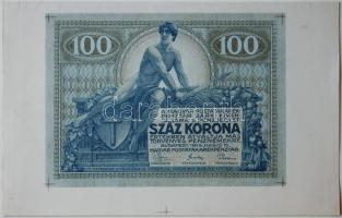 Helbing Ferenc tervezete: 1919.07.15. 100 Korona Postatakarékpénztári jegy, Pogány aláírásával, kék PRÓBANYOMAT T:I RR!!!