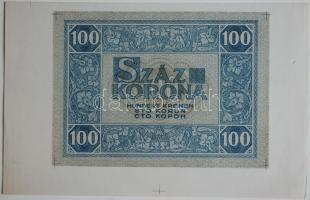 Helbing Ferenc tervezete: 1919.07.15. 100 Korona Postatakarékpénztári jegy, Pogány aláírásával, kék ...