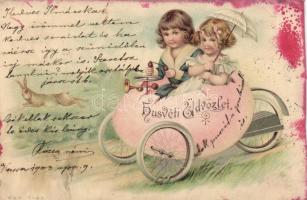 Easter, egg car with kids (cut)