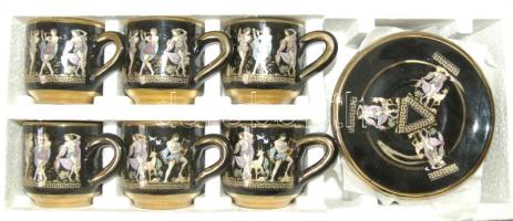 6 személyes görög mintás aranyozott kávés szett eredeti dobozban / greek coffee sett