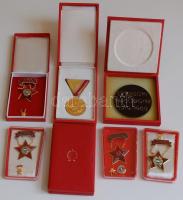 1960-70-es évek 4db "Kiváló Dolgozó" kitüntetés dísz-és plasztiktokban + "Esztergom Marógépgyár 1919-1969" festett fém emlékérem (70cm) dísztokban + "Honvédelmi Érdemérem 10év + 15év" T:1,2,3