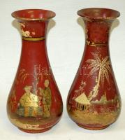 cca 1890 Kézzel festett fajansz kínai vázapár (kopott) /  Two pieces hand painted fayance chinese vase 