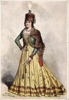 Folklore, hungarian national costume, lady in empire-styled hungarian ornament (cut)