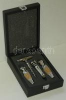 4 db-ból álló exkluzív bornyitó készlet eredeti dobozban fém és parafa