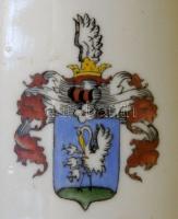 Jelzett Zsolnay porcelán fogpiszkálótartó Losoncz város címerével és egy virágokkal díszített szalvé...