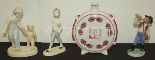Kis porcelán tétel: Hollóházi kulacs dugó nélkül, 3db klf figura