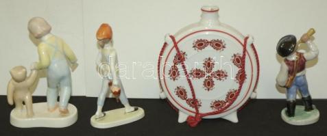 Kis porcelán tétel: Hollóházi kulacs dugó nélkül, 3db klf figura