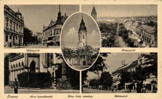 Losonc, Rákóczi út, Római katolikus templom, Kubinyi tér, 48-as Honvéd emlék / street, catholic church, square, military monument (EB)