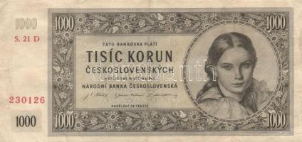 Csehszlovákia 1945. 1000K (2x) T:II-,III Czechoslovakia 1945. 1000 Korun (2x) C:VF,F