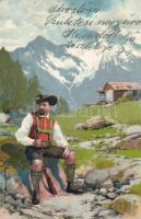 Austrian folklore from Tyrol litho, Osztrák folklór Tirolból litho