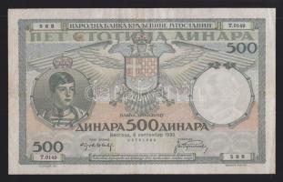 Jugoszlávia 1935. 500D T:III+
Yugoslavia 1935. 500 Dinara C:F+