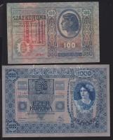 1902. 1000K + 1912. 100K + 1913. 20K + 1914. 50K mindegyik hamis "Felülbélyegzés Törökbecsei Já...
