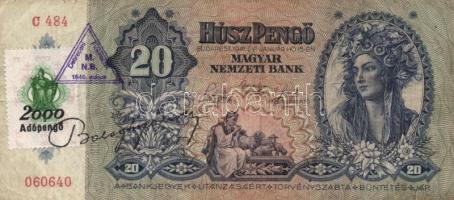 1936. 10P + 1941. 20P mindkettő hamis adópengő bélyeggel + "MNB Debreceni Fiókintézet" bél...