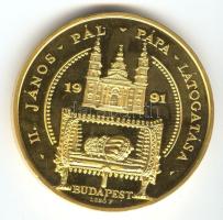 1991. "II.János Pál pápa látogatása - Budapest" aranyozott piefort emlékérem. Szign: BGY / Lebó F. (65mm) T:PP