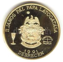 1991. "II.János Pál pápa látogatása - Debrecen" aranyozott emlékérem. Szign: BGY (43mm) T:PP