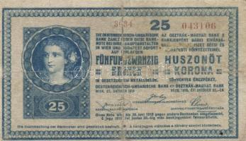 1918. 25K 3000 feletti sorszám, sima hátlap és "Magyar Tanácsköztársaság Pénzügyi Népbiztosság" körbélyegzővel T:III-