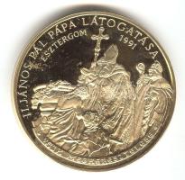 1991. "II.János Pál pápa látogatása - Esztergom" aranyozott emlékérem. Szign: BGY (43mm) T:PP