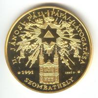 1991. "II.János Pál pápa látogatása - Szombathely" aranyozott emlékérem. Szign: BGY / Lebó...