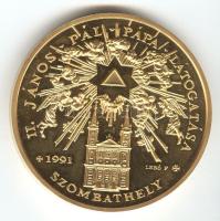 1991. "II.János Pál pápa látogatása - Szombathely" aranyozott piefort emlékérem. Szign: BGY / Lebó F. (65mm) T:PP