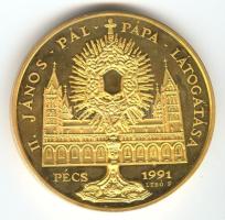 1991. "II.János Pál pápa látogatása - Pécs" aranyozott piefort emlékérem. Szign: BGY / Lebó F. (65mm) T:PP