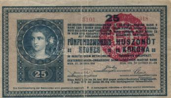 1918. 25K "3101" hullámos hátlap, hamis piros "Magyarország" bélyegzővel T:II-/III
