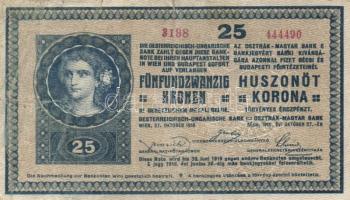 1918. 25K "3138" hullámos hátlap és hamis "Szabadkirályi Debreczen Város pecsétje 1810" szárazbélyegzővel T:III