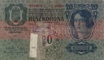 1913. 20K (4x) + 1914. 2K bélyegzések az SHS Királyság területéről, egyik "Versecz..." kör...