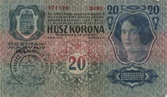 1913. 20K (4x) + 1914. 2K bélyegzések az SHS Királyság területéről, egyik "Versecz..." kör...