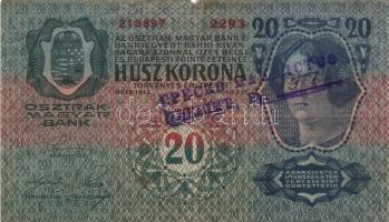 1913. 20K (4x) + 1914. 2K bélyegzések az SHS Királyság területéről, egyik "Versecz..." kör...