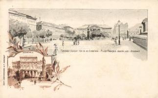 Budapest Ezredéves Országos Kiállítás Ferenc József tér és az Akadémia 5kr Ga. litho