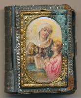 cca. 1910 kis egyházi gyógyszeres fém doboz színes képpel